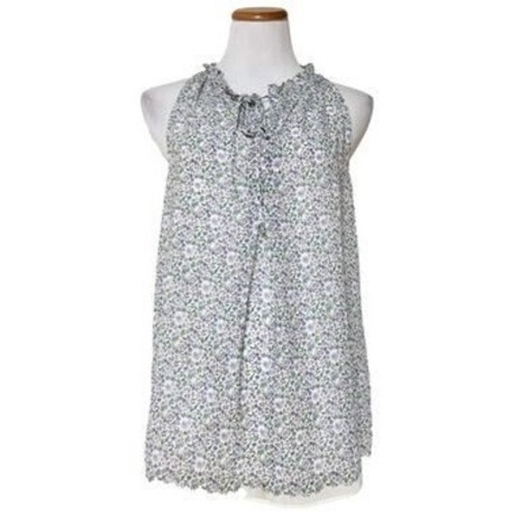 Max Studio Tops - Max Studio Wmns Floral Ruffle Tie Neck Sleeveless Blouse Purple Green L 6707Y36B